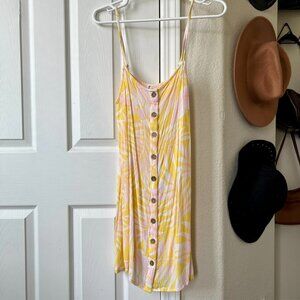 Billabong Yellow & Pink Tropical Palm Button-Down Mini Dress